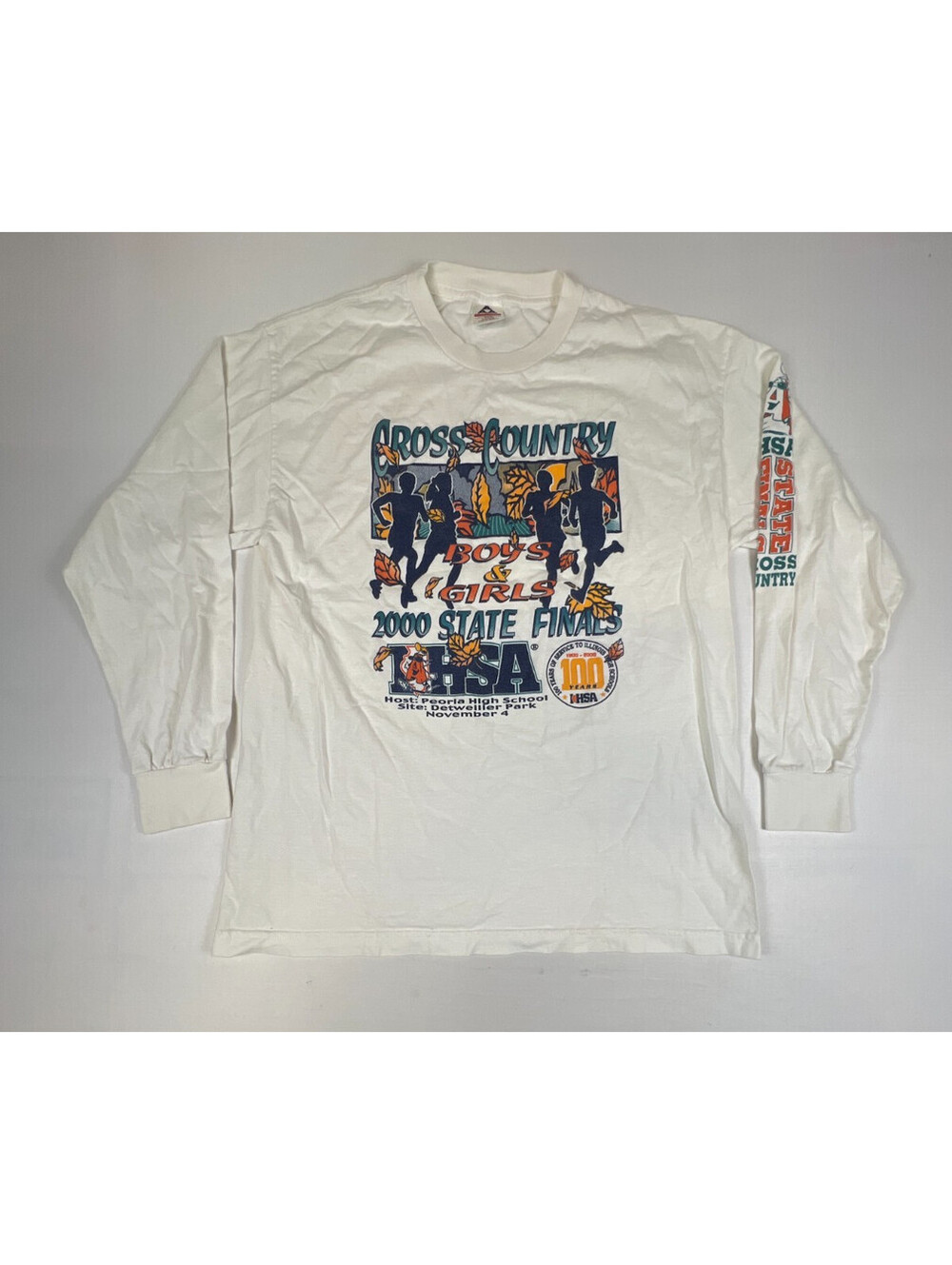 Vintage 2000 IHSA Cross Country State Finals Peoria Long Sleeve T-Shirt Men L